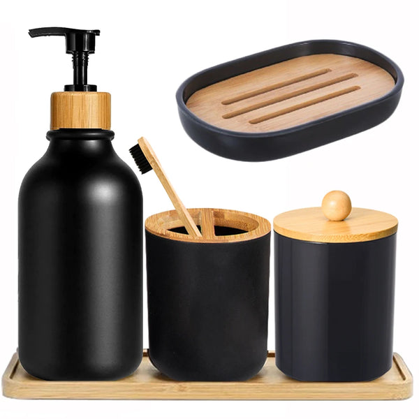 Set de Accesorios de Baño de Cerámica y Bambú